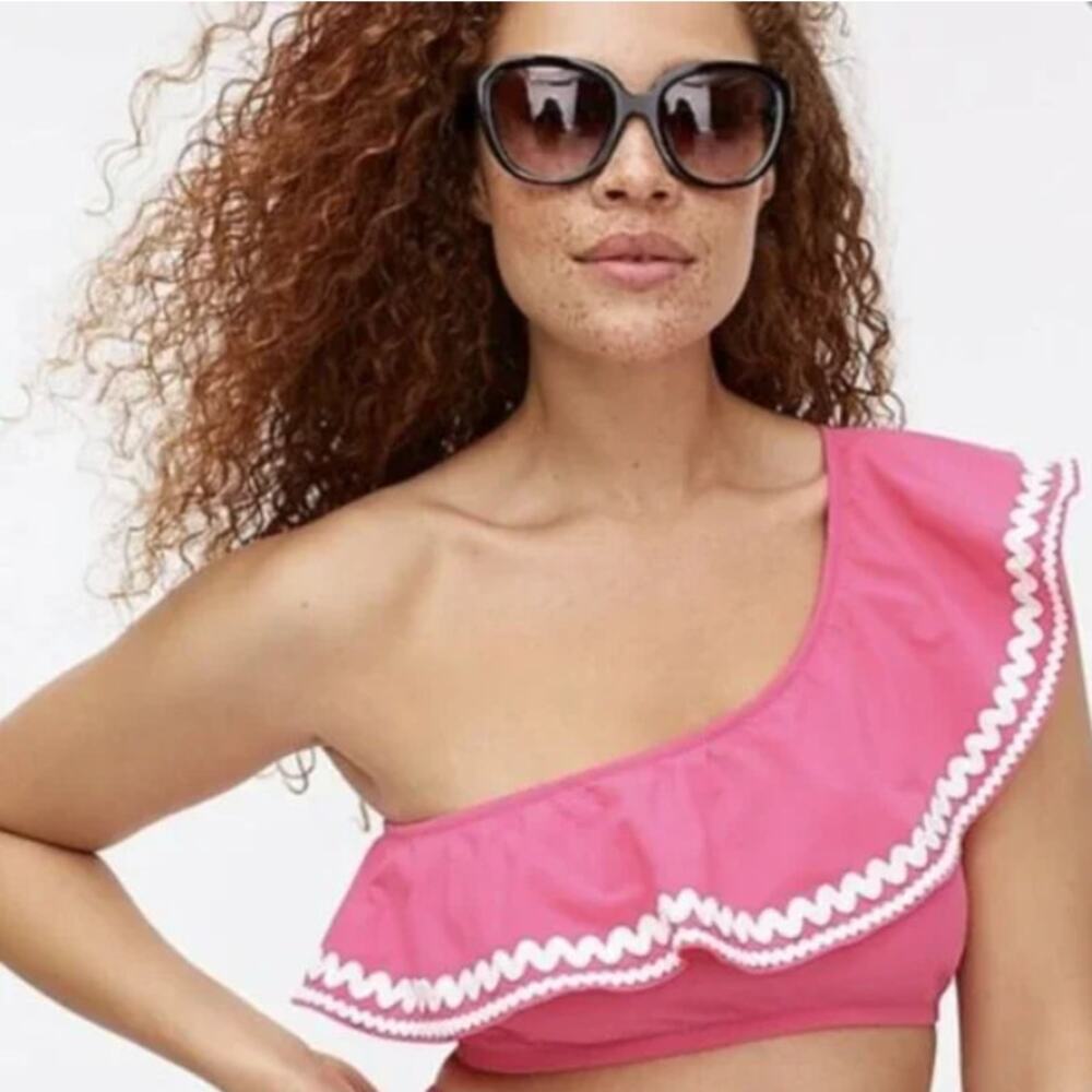 NWT J. Crew Pink Rickrack One Shoulder Bikini Top Size XXL